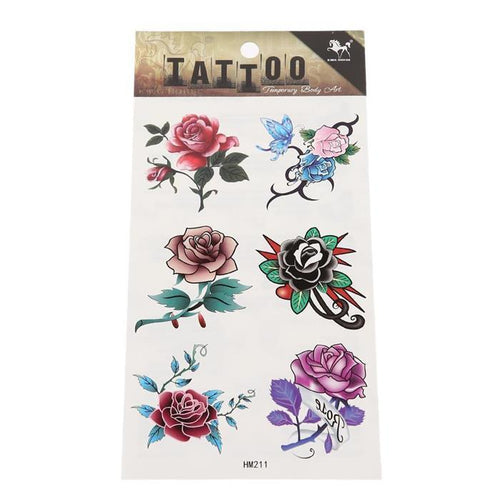 Klebetattoo Rosen verschiedene Designs Styles bunt 6 Motive 1 Bogen - chic - net.de