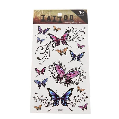 Klebetattoo Schmetterling bunt Tribal Schnörkel schwarz 14 Motive 1 Bogen - chic - net.de