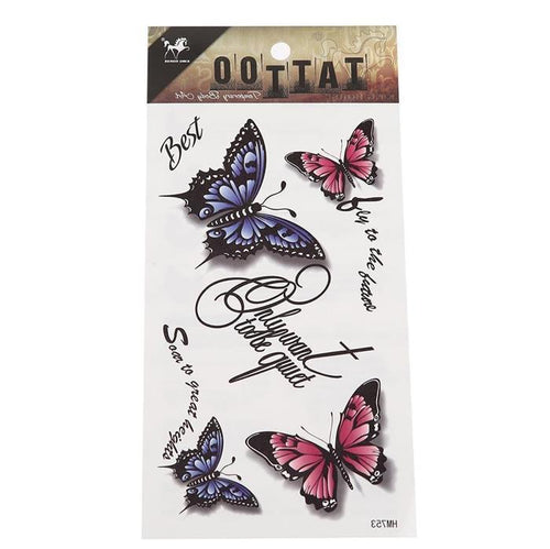 Klebetattoo Schmetterlinge rosa blau diverse Sprüche Schriften 8 Motive 1 Bogen - chic - net.de
