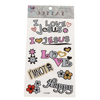 Load image into Gallery viewer, Klebetattoo Tattoos Jesus Love Happy not Poison bunt grau Blümchen 1 Bogen - chic - net.de
