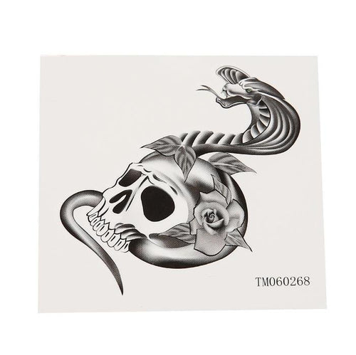 Klebetattoo temporär Totenkopf Rosen Kobra Schlange Rosen schwarz weiß 1 Bogen - chic - net.de