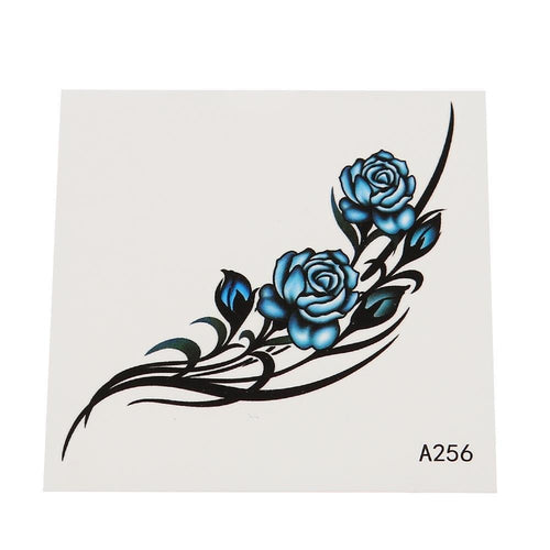 Klebetattoo temporär Tribal schwarz Rosen Blüten Blau einzeln 1 Bogen - chic - net.de