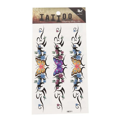 Klebetattoo Tribal schwarz länglich bunt Blumen Schmetterling 3 Motive 1 Bogen - chic - net.de
