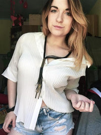 Load image into Gallery viewer, Lange Lederband Kette Fäden schwarz goldfarben Brass Rechteck ca 50 cm lang Edelstahl verstellbar - chic - net.de
