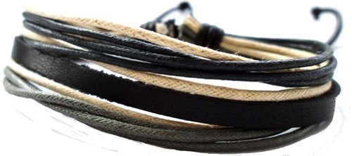 Lederarmband Schnüre schwarz grün beige verstellbar Armband Leder breit unisex nickelfrei - chic - net.de