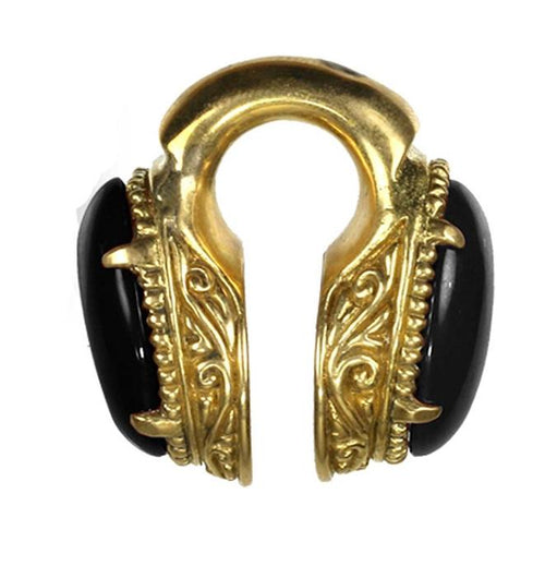 Lobe Piercing Ohrgewicht Brass gold Onyx Bogen 26g - chic - net.de