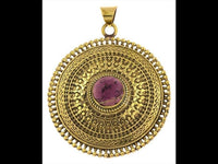Cargar imagen en el visor de la galería, Messing Anhänger Amethyst Kreise Zopf 63 mm facettiert golden Kette antik Schmuck Tribal - chic - net.de
