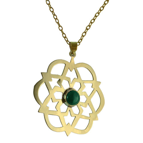 Messing Anhänger golden Malachit Stein Inlay rund Stern Blume Blüte Muster antik - chic - net.de