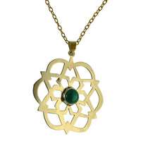 Cargar imagen en el visor de la galería, Messing Anhänger golden Malachit Stein Inlay rund Stern Blume Blüte Muster antik - chic - net.de
