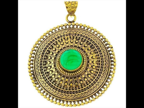 Messing Anhänger Jade Kreise Zopf 63 mm facettiert antik golden Kette nickelfrei Schmuck Tribal - chic - net.de