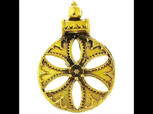 Messing Anhänger rund Mandeln Zacken Blume antik golden Kette Tribal nickelfrei Brass Schmuck - chic - net.de