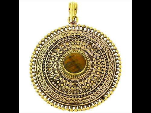 Messing Anhänger Tigerauge Kreise Zopf 42 mm antik golden Kette Schmuck Tribal - chic - net.de