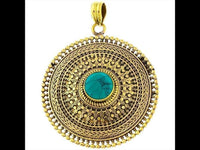 Load image into Gallery viewer, Messing Anhänger Türkis Kreise Zopf 42 mm antik golden Kette Schmuck Tribal - chic - net.de
