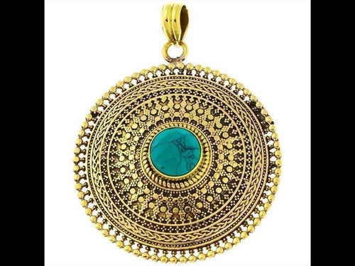 Messing Anhänger Türkis Kreise Zopf 63 mm facettiert antik golden Kette nickelfrei Schmuck Tribal - chic - net.de
