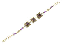 Cargar imagen en el visor de la galería, Messing Armband golden eckig rund Kreise Spitzen Amethyst 17 - 19,5 cm Blatt Perlen - chic - net.de
