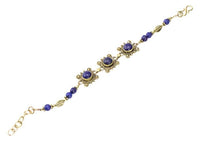 Cargar imagen en el visor de la galería, Messing Armband golden eckig rund Kreise Spitzen Lapis 17 - 19,5 cm Blatt Perlen - chic - net.de
