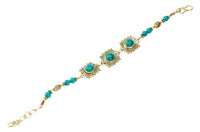 Cargar imagen en el visor de la galería, Messing Armband golden eckig rund Spiralen Punkte Türkis 17 - 20 cm oval Perlen - chic - net.de
