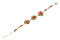 Load image into Gallery viewer, Messing Armband golden Herzen Blumen Jaspis Blatt rund 18 - 20,5 cm Zylinder - chic - net.de
