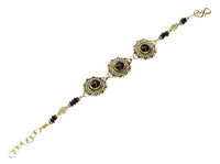 Load image into Gallery viewer, Messing Armband golden Herzen Blumen Onyx Blatt rund 18 - 20,5 cm Scheiben - chic - net.de
