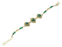 Load image into Gallery viewer, Messing Armband golden Mandel rund Punkte Blatt Jade 17 - 19,5 cm Perlen - chic - net.de
