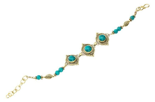 Messing Armband golden Mandel rund Punkte Blatt Türkis 17 - 19,5 cm Perlen - chic - net.de