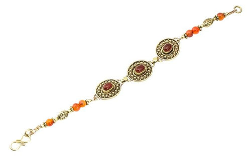 Messing Armband golden oval Punkte Kreise Karneol 17 - 20 cm runde Perlen - chic - net.de