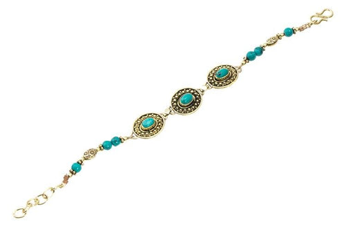 Messing Armband golden oval Punkte Kreise Türkis 17 - 20 cm runde Perlen - chic - net.de