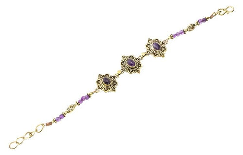 Messing Armband golden oval Raute Herzen Bögen Amethyst rund 18 - 20,5 cm Perlen - chic - net.de