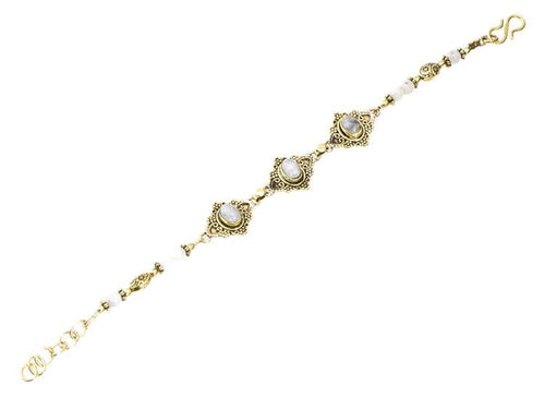 Messing Armband golden oval Raute Herzen Punkte Mondstein rund 17,5 - 20 cm Perlen - chic - net.de