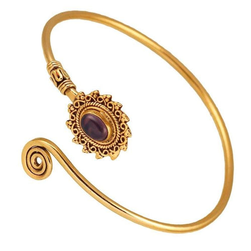 Messing Armreif antik golden Amethyst Stein Schnörkel Stern verstellbar antik Tribal Schmuck - chic - net.de