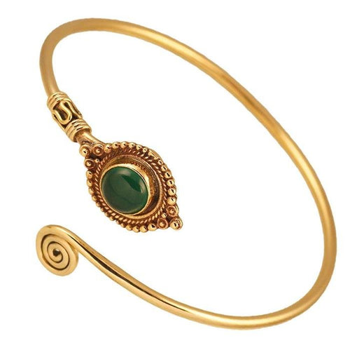 Messing Armreif antik golden Grüner Onyx Maserung rund Kugeln verstellbar - chic - net.de