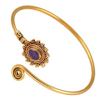 Load image into Gallery viewer, Messing Armreif antik golden Lapis Stein Schnörkel Stern verstellbar - chic - net.de
