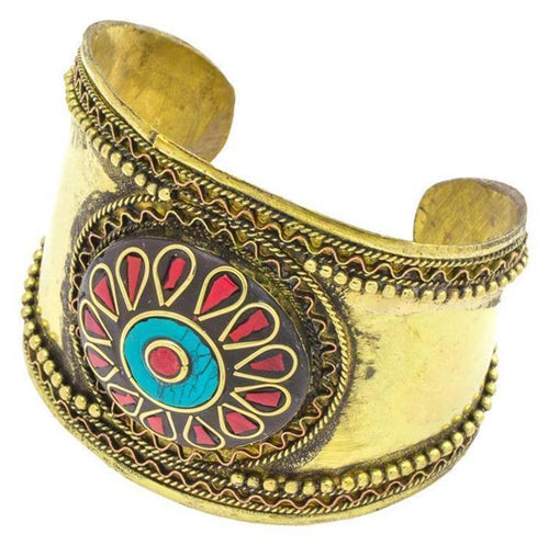 Messing Armreif gold Raute Wellen türkis rot Jaspis Stein breit nickelfrei verstellbar antik - chic - net.de