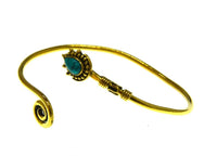 Cargar imagen en el visor de la galería, Messing Armreif gold türkis Stein Tropfen Spirale offen - chic - net.de
