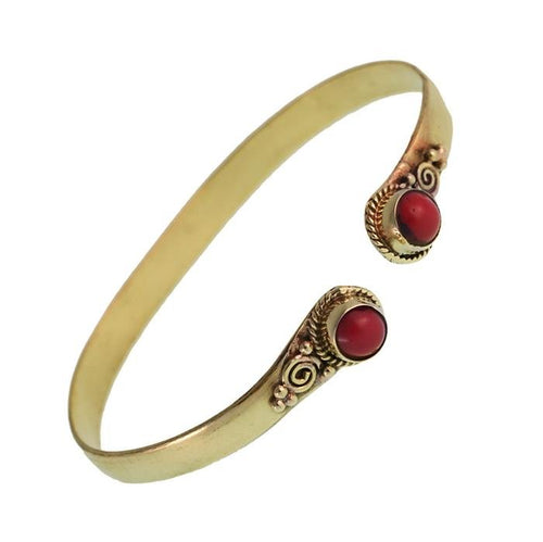 Messing Armreif golden Jaspis rund Blume Zopfrand nickelfrei verstellbar antik Tribal Schmuck - chic - net.de