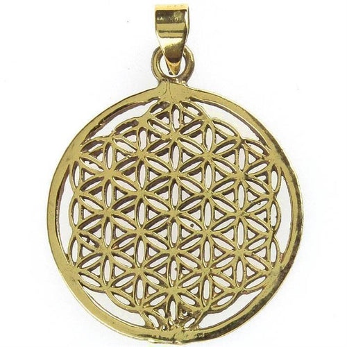 Messing Brass Anhänger Blume des Lebens antik golden Kette nickelfrei flower of life Tribal Schmuck - chic - net.de