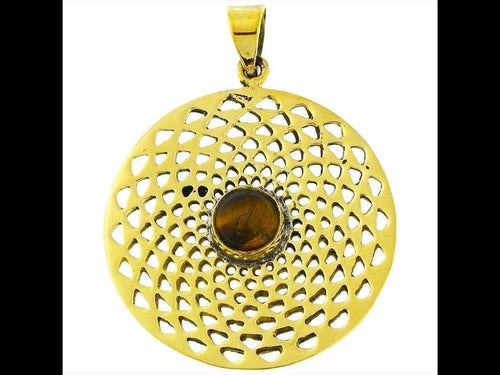 Messing Brass Anhänger Dalie Tigerauge antik golden Kette Damen nickelfrei Schmuck Tribal - chic - net.de