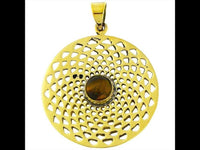 Load image into Gallery viewer, Messing Brass Anhänger Dalie Tigerauge antik golden Kette Damen nickelfrei Schmuck Tribal - chic - net.de
