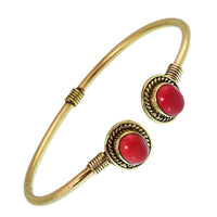 Load image into Gallery viewer, Messing Brass Armreif golden oval Seilmuster Jaspis rot nickelfrei verstellbar antik Tribal - chic - net.de
