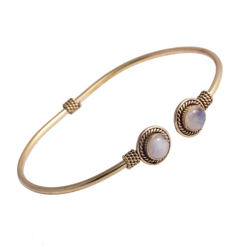 Messing Brass Armreif golden oval Seilmuster Mondstein nickelfrei verstellbar antik Tribal Schmuck - chic - net.de