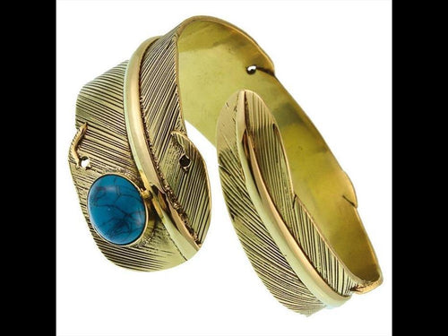 Messing gold Armreif Feder breit oxidiert oval Türkis nickelfrei verstellbar antik Tribal Schmuck - chic - net.de