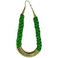 Load image into Gallery viewer, Messing Kette gold grün Zopf Feder nickelfrei 45 - 49 cm Baumwolle Karabiner antik Tribal Brass - chic - net.de
