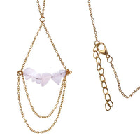 Cargar imagen en el visor de la galería, Messing Kette golden fein Anhänger Kettchen Rosenquarz Steine aufgefädelt 61 - 66 cm - chic - net.de
