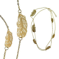 Load image into Gallery viewer, Messing Kette golden fein eingearbeitete Federn dünn filigran 93 - 98 cm - chic - net.de
