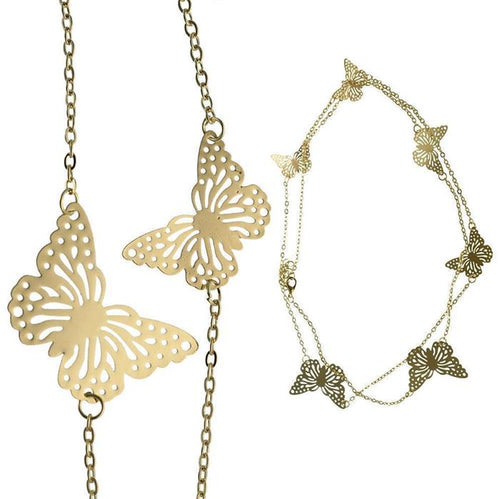 Messing Kette golden fein eingearbeitete Schmetterlinge dünn filigran 93 - 98 cm - chic - net.de