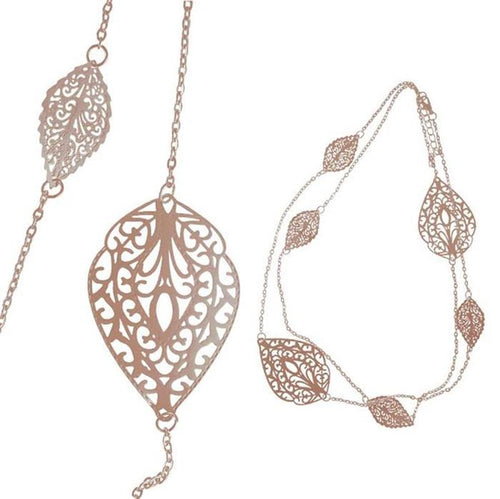 Messing Kette rosè golden fein eingearbeitete Blätter verschnörkelt dünn 93 - 98 cm - chic - net.de
