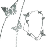 Load image into Gallery viewer, Messing Kette silbern fein eingearbeitete Schmetterlinge dünn filigran 93 - 98 cm - chic - net.de
