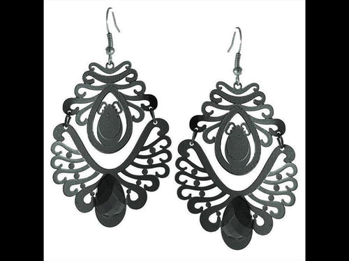 Messing Ohrhänger schwarz Schnörkel Linien Stein Tropfenform Ohrringe - chic - net.de