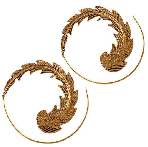 Messing Ohrringe fein golden Spiralen Feder plastisch Rillen oxidiert antik - chic - net.de
