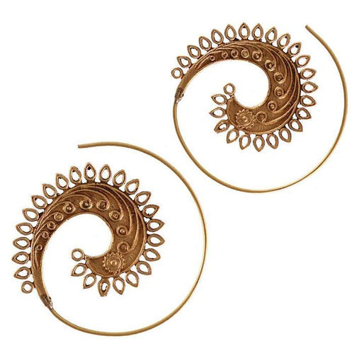 Messing Ohrringe golden Spiralen Blätter Muster geschwungene Linien antik - chic - net.de